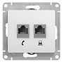 Розетка двойная телефонная + компьютерная Systeme Electric Glossa Белый RJ11+  RJ45 кат.5e