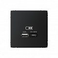 SE ArtGallery Карбон Розетка USB A + тип-C 45Вт высокоскор.заряд. QC PD механизм 