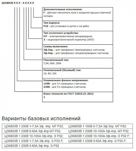 Энергомера ЦЭ6803В 1 230В 5-60A 3ф.4пр.М7 Р32 Счетчик 3Ф 1Т min 5A/ max 60A 230В/400В класс 1 D+Щ ЭМОУ