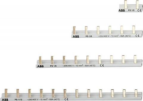ABB 1-фаз. шинные разводки на 2 мод., расстояние между штырьками 17,6 мм