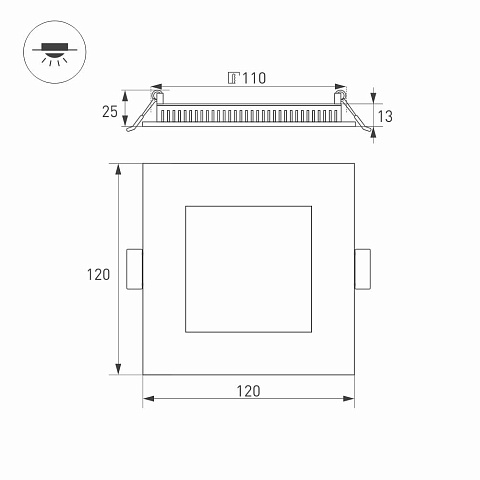 Arlight Светильник встраиваемый квадратный DL-120x120M-9Вт 6000К 720Lm Белый