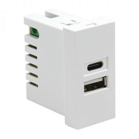 Donel USB зарядное устройство, 2.1A, Type A + C, 1 мод., бел. (22.5х45мм)